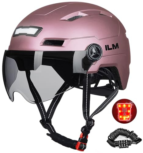 ILM Casque Velo VTT Homme Femme-Casque de Velo Adulte Visiere avec Lumière LED Avant et Arrière Rechargeables par USB