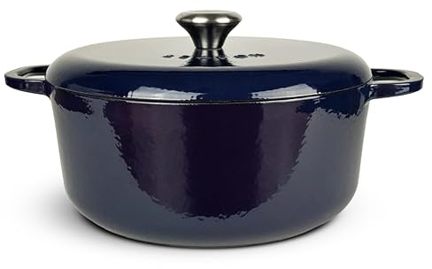Season Cast Iron Casserole Dish With Lid, Midnight Blue – 30cm / 7.7L – Solid Cast Iron Pot For Bread Making, Stews, Roasts And Gentle Oven Cooking - Bringing Steady Heat To Everyday Home Cooking