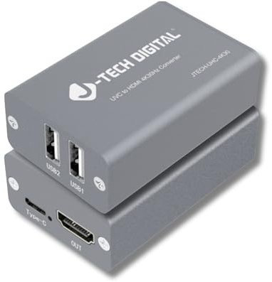 J-Tech Digital UVC to HDMI Converter Adapter 4K 30Hz, USB Camera to HDMI Output with On-Screen Controls, Live Streaming Support, Camera Charging, Works with UVC Webcams Capture Cards [JTECH-UHC-4K30]