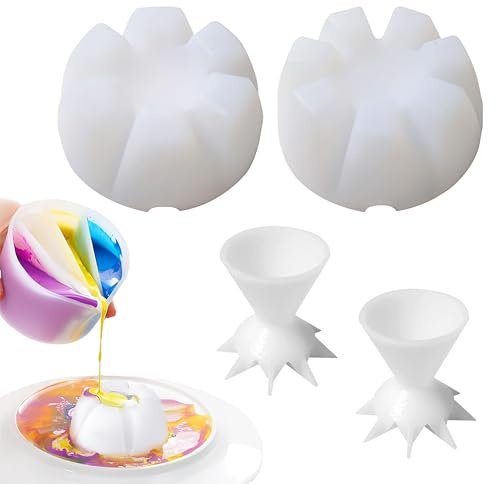 OHYER 1 Set Blumengießbecher mit 2 Farbbecher, 1 sechszackige umgekehrte Blumenbasis, 1 siebenzackige umgekehrte Blumenbasis Geteilter Becher für DIY-Herstellung Zubehör Flüssigkeit Kunst (weiß)