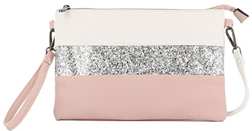 Gallantry - Petit Sac Bandoulière Paillette Femme - Sacoche Messenger Porté Epaule Main Multicolore - Pochette Soirée Mariage Strass Brillant - Souple Léger - Rose Blanc