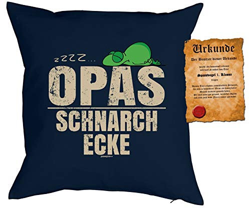 Opa Sprüche Kissen Geschenk - Großvater Geschenk : zzz… Opas Schnarch Ecke - Kissen ohne Füllung + Urkunde - Farbe: Navyblau