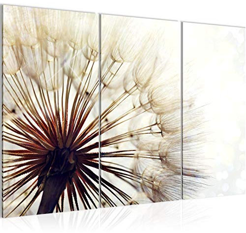 Runa Art Wandbilder Pusteblume Bild XXL Wohnzimmer Schlafzimmer Beige Braun Gräser 120 x 80 cm 3 Teilig 012231a