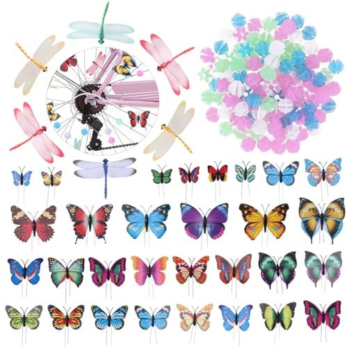 Set Fahrrad Fahrrad 108pcs Rad Speichen Perlen Leuchtendes Kunststoff Runde Speichen Bead 30pcs Schmetterlinge Clips 6pcs Dragonflies Clips