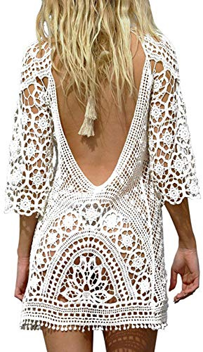 Copricostume da Bagno Donna in Maglia Uncinetto Estate Abito da Spiaggia Bikini Cover up Camicetta Maglia Tunica Kaftan Top