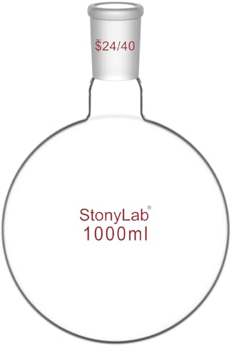StonyLab Glass 1000ml Short Neck Round Bottom Flask, Borosilicate Glass Single Neck Heavy Wall Flask RBF with 24/40 Standard Taper Outer Joint, 1000ml