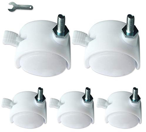 KDDFN 1,5 Lenkrollen, Wagenrollen,Apparaterolle, Möbelrollen, Bürostuhl Rollen, M6-Schrauben, weiß, gebremst (5 Stück)
