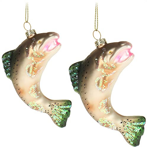 com-four® 2X Premium Christbaumschmuck - Deko-Forelle aus echtem Glas - besondere Baumkugeln als Weihnachtsdeko - spezielle Weihnachtsbaumanhänger Fische (Fisch - 2 Stück)