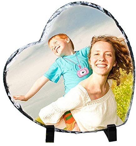 MEGAUK Schieferplatte mit Foto Bedrucken Lassen - Personalisiert Fotodruck Schiefer mit Ständer - Bedruckte Schiefertafel mit Bild Wunsch-Foto Fotogeschenk Selbst Gestalten