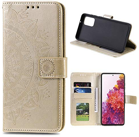 CoverKingz Handy Case kompatibel mit Samsung Galaxy S20 FE [6,5 Zoll] - Handy Cover mit Kartenfach Phonecase - Smartphone Hülle klappbar Motiv Mandala Gold