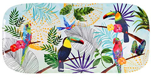 Les Jardins de la Comtesse - Rechteckiges Tablett aus reinem Melamin - Mehrfarbig - Torten/Kuchen - Lange Präsentationsschale - Tukanen aus Rio - MelARTmine Geschirr-Kollektion - 37,5 cm