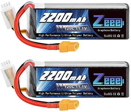 Zeee 3S Lipo Akku 11,1V 2200mAh 120C RC Akku mit XT60 Stecker für UAV Drones FPV Rennrad Quadcopters Flugzeug Hubschrauber RC Boot RC Auto (2 Packungen)