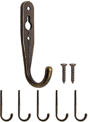 Fuxxer® 5x Massive Eisen-Haken, Garderoben-Haken, Antikes Messing Bronze, 5er Set