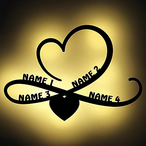 Persönliche Geschenke Familien-Geschenke Unendlich-Zeichen Family mit 4 Namen Personen personalisiert Wohnzimmer LED Deko Licht Lampe Geschenkideen