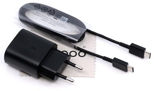 Caricatore originale Samsung EP-TA800 per Samsung Galaxy S23, Galaxy S23 Plus, Galaxy S23 Ultra, M32, A52s, A73 5G, M23, M33, M53 5G, Tab S7 FE, Tab S7 Plus 5G 25W cavo con panno per la pulizia del