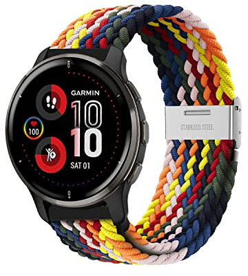Niboow 20mm Armband für Garmin Venu Sq 2/Venu Sq 2 Music/Venu Sq/Venu Sq Music/Venu 2 Plus/Venu, Nylon Weben Ersatzarmband Armbänder für Garmin Vivoactive 5/Vivoactive 3/Forerunner 245 - Bunt