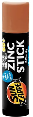 Sun Zapper Zinc Oxide Sunscreen Stick SPF 50+ Medium Skin Tone – Mineral Sunscreen for Face and Body, Water Resistant Sunblock for Sensitive Skin, Travel Size 12g (0.42 oz), Australian Made