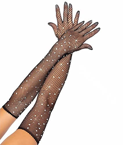 Kawailay 1 Paar Strass Lange Fischnetz Handschuhe Glänzend Netz Mesh Handschuhe 1920s Opera Fest Party Handschuhe für Prom Evening Halloween Maskerade Kostüm Party Stil 1 Verschiedene Größen Strass
