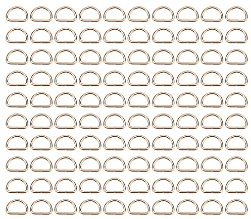 Jenngaoo 100 Stück D Ringe 10mm, Metall D Ring Nähschnalle für Taschen, Gürtel & Schlüsselanhänger, DIY Hardware Zubehör in Golden
