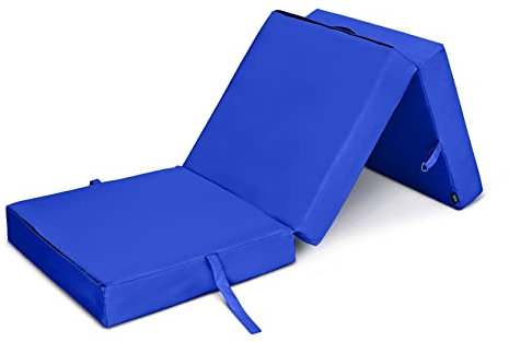 Loft 25 Klappmatratze | Gästematratze mit FaserFüllung | Wasserfest 3-teilige Faltmatratze,Polyester Stoff, Klappbar, Faltbare Kamping Bett | Innen & Outdoor Futon Sofa mit Tragegriff (Blue)