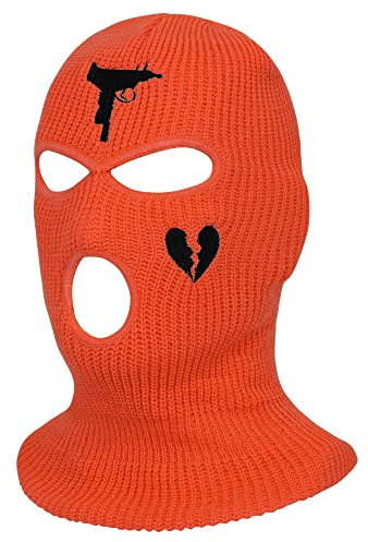 Sturmhaube Skimaske 3 Loch Gestrickte Neon Bally Maske Vollgesichtsräuber Abdeckung Hüte Winter Wärmer für Radfahren Motorrad Snowboard Outdoor Sport, Orange, One size