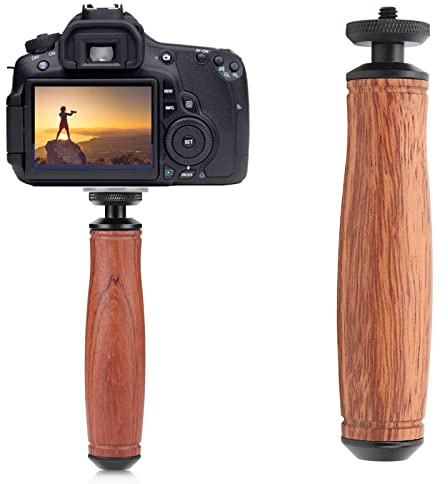 Universal Wooded Handle Grip Support Mount for Camera, Handlegrip Camera Stabilizer with 1/4 Inches Screw Hole, Mini Ball Head Grip for Camera Motion Video
