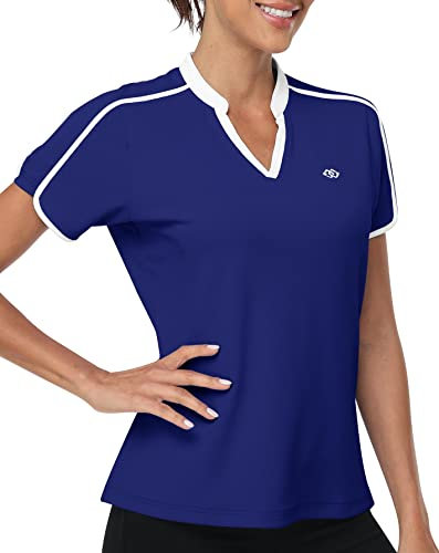 AjezMax Women's Activewear T-Shirts Soft Lightweight Short Sleeve Top Golf Tennis Yoga Shirt V-Neck UPF50+ Tee Shirt Jewel Blue L