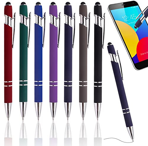 7 Stück Kugelschreiber mit Touchpen, 1,0 mm Einziehbarer Kugelschreiber Schwarz, Kugelschreiber Hochwertig Kugelschreiber Set für Schreiben, Bürobedarf für Schule und Geschäft