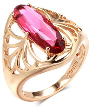 YAHOYA Neue ovale rote natürliche Zirkon große Ring Mode 585 Roségold Farbe Frauen Hohle Blume Vintage Ring ethnische Hochzeit Schmuck