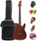 Acoustic Guitar Silent 6 String Travel Electronic Folk Guitar Acoustic Steel String Guitars Acoustic Guitar Case Bag, Strap, Steel Strings, Cable and Picks (Nature)