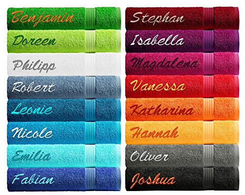 Lashuma Saunahandtuch Bestickt mit Name 85x220 cm, Linz XXL Handtuch Schwarz