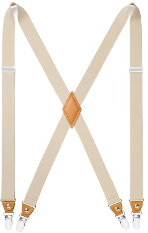 HISDERN Mens Braces with Very Strong 4 Metal Clips Suspenders One Size Fits All Men and Women Adjustable and Elastic X Form