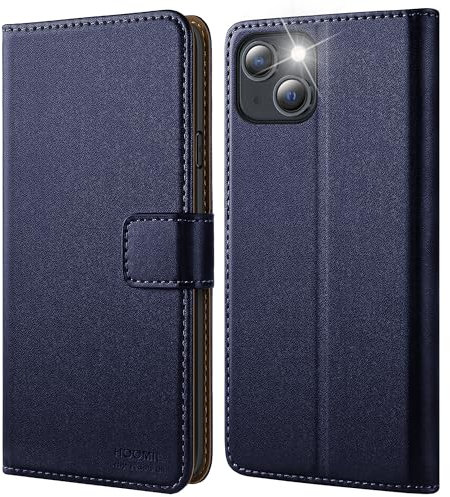 HOOMIL MagFlip Hülle für iPhone 13 Mini, Premium Leder Tasche Klappbar Handyhülle Schutzhülle - Blau