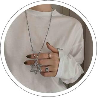Dervivea Silberne Lange Kette Hohlstern Anhänger Halskette David Stern Halskette Pullover Y Halskette Großer Hohlstern Halskette Schmuck Für Frauen Und Mädchen (stern)