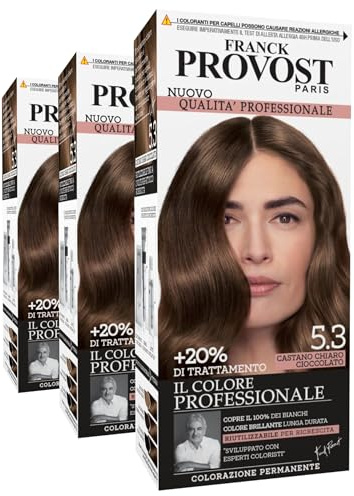 Franck Provost Tinta Permanente Riutilizzabile per Capelli con Trattamento di Bellezza Colorazione Professionale Copertura Ottimale Lunga Durata Colore 5.3 Castano chiaro cioccolato - 3 Tinte