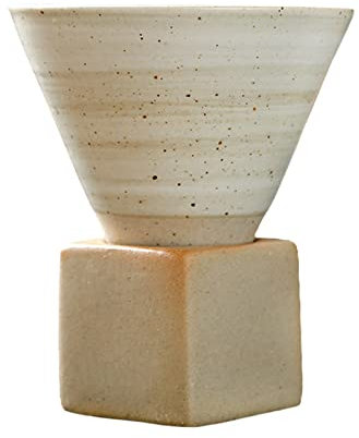 Coarse Pottery Coffee Mug with Base, 200ml Triangular Cone Shape Porcelain Mug Ceramic Tea Cup Japanese Coffee Tea Cup (A)