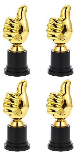 TEHAUX Daumen Hoch Trophäe 4 Stücke - Kunststoff Trophäen Goldenem für Wettbewerbe Belohnungen Partypreis Preisverleihung Sportpreise Finger Geste Statuen Trophäen
