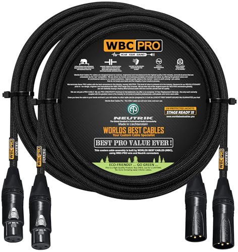 2 Units - 15 Foot - WBC-PRO-QUAD Ultra-Silent Ultra-Flexible Balanced Star-Quad Cable with Neutrik Male & Female XLR Plugs & Black Tweed Jacket