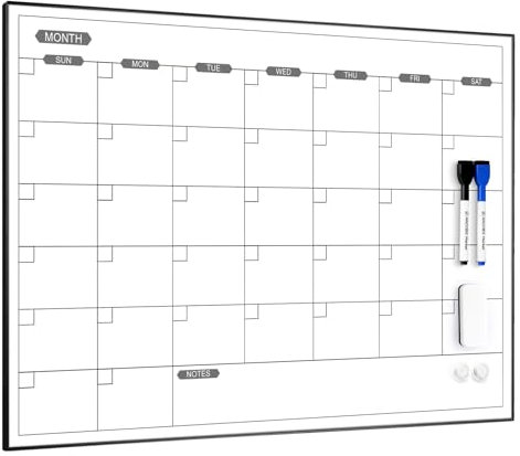 ARCOBIS Trockenlöschbarer Kalender für die Wand, 60 x 45 cm, magnetischer, monatlicher Whiteboard-Kalender, trocken abwischbarer, tragbarer hängender Whiteboard-Planer für To-Do-Liste