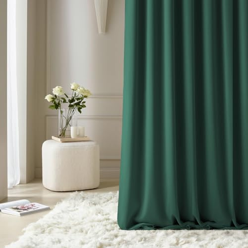 room99 Rideau avec œillets Aura 180 x 280 cm Largeur x Hauteur, Décoration de Fenêtre, Curtains et Draperies intérieurs pour Salon, Chambre Moderne Lisse Vert Bouteille, 1 pièce
