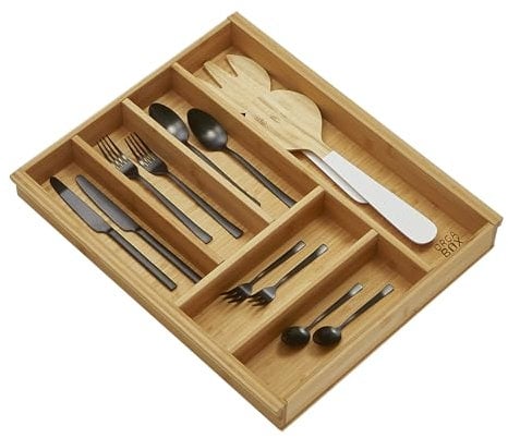 Orga-Box-1 BAMBUS Besteckeinsatz mit 6 Fächern für Blum Tandembox/Antaro Schubladen 419 x 473 mm im 50er Schrank Besteckkasten für Wellmann und Alno Küchen und vielen weiteren mehr