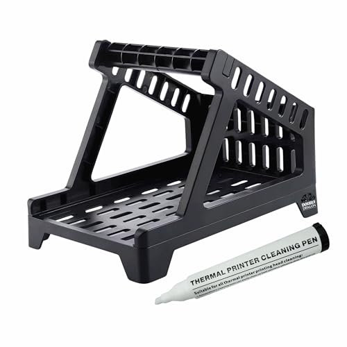 Thermal Label Holder and Dispenser for 4x6 Labels, Compatible with Double Dragon, Munbyn, Fanfold & Roll Labels, Includes Cleaning Pen – Thermal Printer Accessory for Shipping Stickers (Black)