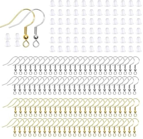 PLABBDPL 200 Pezzi Ganci per Orecchino Oro Agrent opaco in Acciaio Inossidabile, Filo per Orecchino Ganci con Sfera Primavera Ipoallergenica per Fabbricazione di Orecchini da Sfera Gioielli