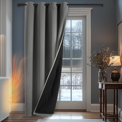 Deconovo Tenda Oscurante Termica Doppio Strato, Antivento, Pesante, Isolante per Freddo e Caldo, Adatta per Finestre e Porte, 140x260 CM, Grigio Chiaro, 1 Pezzo – Certificata Oeko-Tex® Standard 100