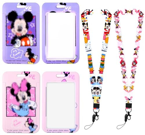 Lanière avec porte-badge, caricature avec porte-cartes, 2 lanières animées, tour de cou pour étui pour cartes de transport, cartes d'identité, bureau, cartes de bus, téléphones portables, clés