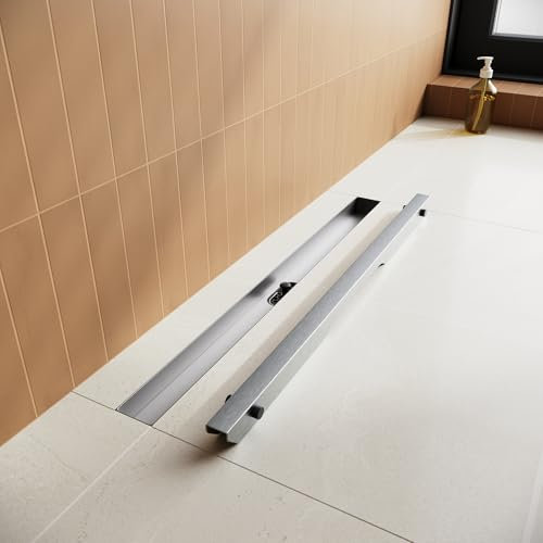 SUNXURY Caniveau de douche 40 cm en acier inoxydable avec système anti-odeurs et tamis à cheveux à 360 °, extra plat