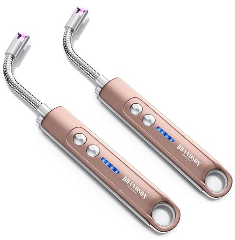 Brandson - Feuerzeug elektrisch 2er Set - Stabfeuerzeug Lichtbogen mit Akku - USB aufladbar - Kaminanzünder - für Küche Kerzen Gasherde Grill Kamin - inkl. Beleuchtung - Taschenlampenfunktion