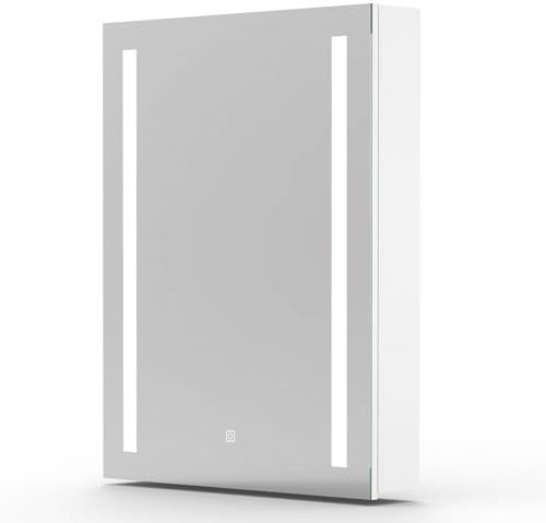 Biubiubath 60x80cm Led Illuminated Bathroom Mirror Cabinet with Shaver Socket 3 Colours Lights Dimmable Demister Pad Touch Switch Wall Mounted Cabinet Mirrored