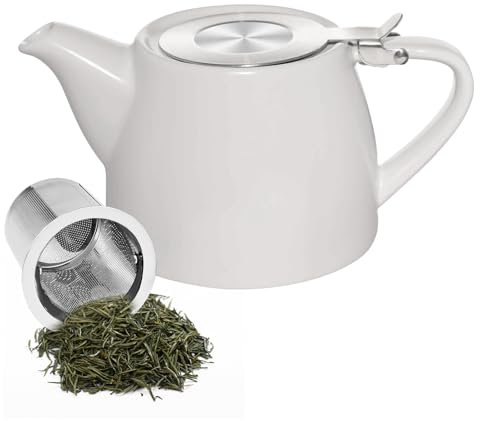 Vegena Teekanne mit Siebeinsatz, 500ML Teekanne Keramik mit Herausnehmbarem Edelstahl-Teesieb, Teapot Ceramic, Edelstahl Feinmaschiger Infuser Teekanne Porzellan für Längeren Teegenuss