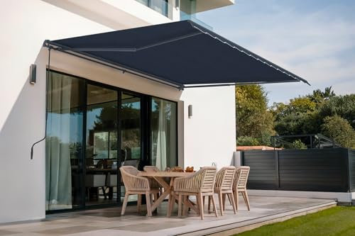 CAZEBOO Store Banne Manuel Monobloc Vecchio 4x3m – Auvent Rétractable Terrasse Balcon Jardin – Inclinaison Réglable 30°-100° – Protection UV50+ Imperméable – Aluminium Toile Polyester Gris